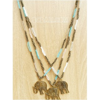 three color golden bronze elephant necklace beads